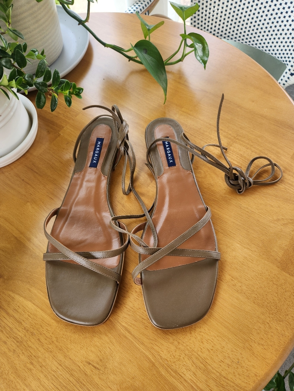 Margaux Olive-Taupe Strappy Lace-Up Sandals